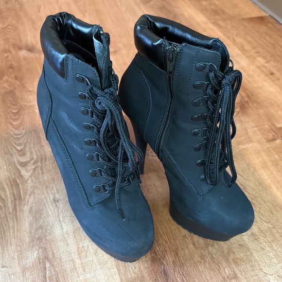 Pleaser Shoes - Pleaser Black Lace-Up Wedge Ankle Boots